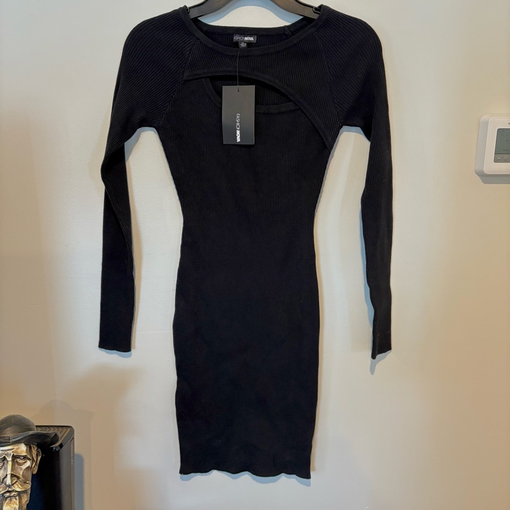 Fashion Nova black bodycon long sleeve dress SZ M